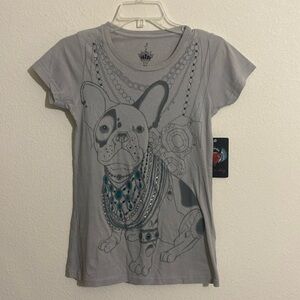 KEY CLOSET Y2K Streetwear Dog-Print Short Sleeve T-Shirt w Rhinestones Size S